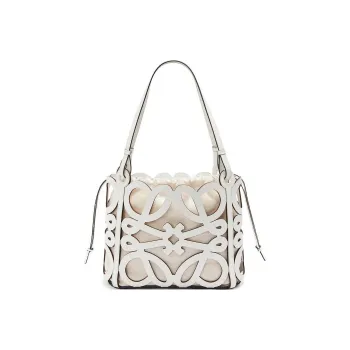 LOEWE Anagram Cow Leather Tote Bag Shopping Bag Handbag Small Size Women's White