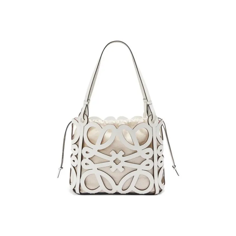 LOEWE Anagram Cow Leather Tote Bag Shopping Bag Handbag Small Size Women's White-0