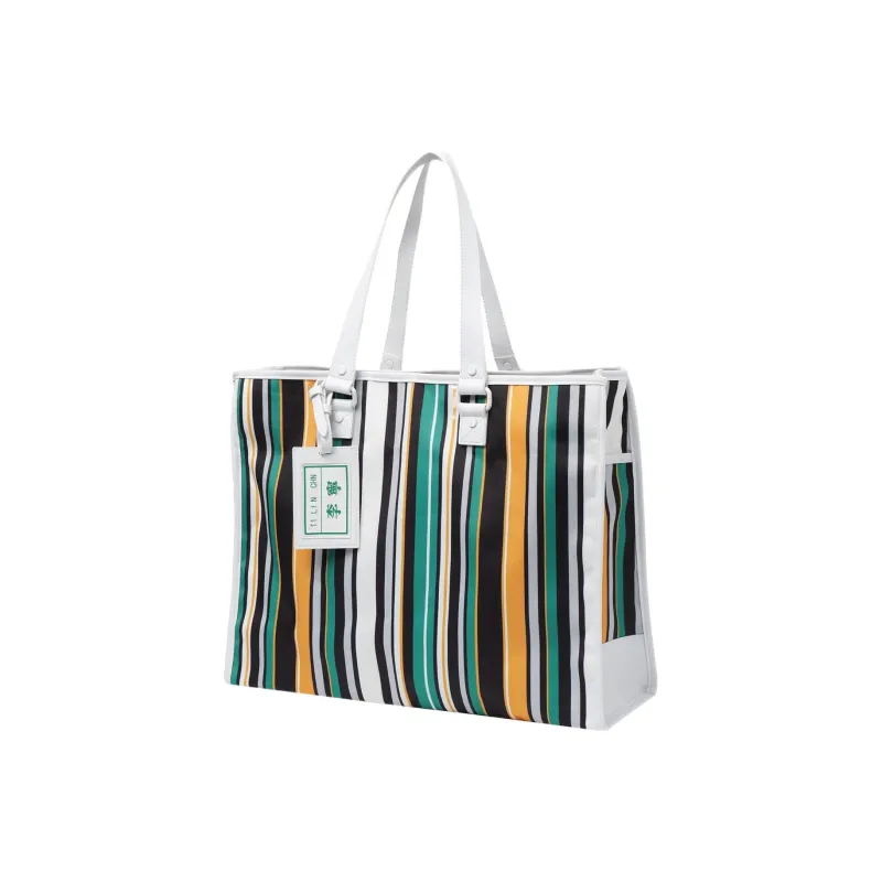 LiNing Polyester Tote Bag Shopping Bag Handbag Regular Unisex Green And Yellow Stripes-0