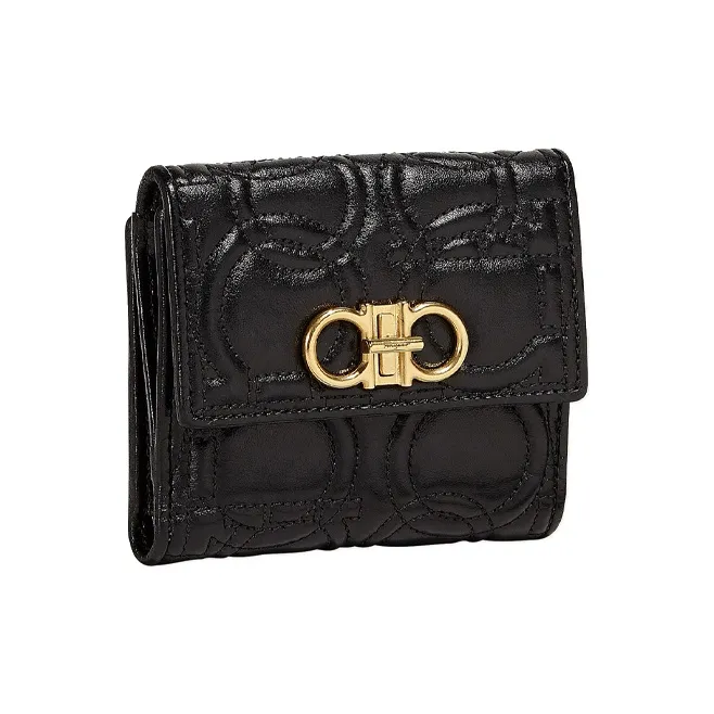 FERRAGAMO Cow Leather Wallet Small Size Women's Black-1