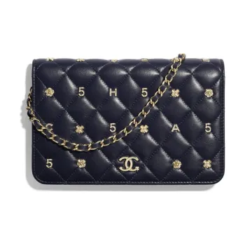 CHANEL Sheepskin Decoration Detail And Gold Plated Metal Wallet, Shoulder Bag Women's Marine Blue
