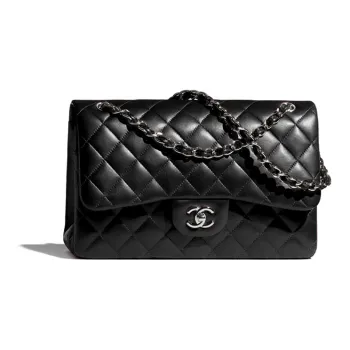 CHANEL Lambskin Flap Shoulder Crossbody Bag Large Size Women's Black