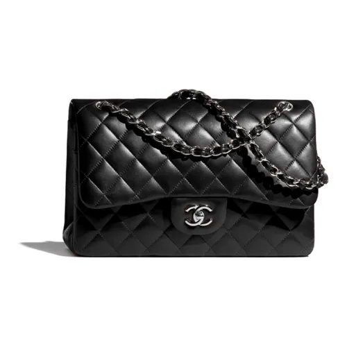 CHANEL Lambskin Flap Shoulder Crossbody Bag Large Size Women's Black