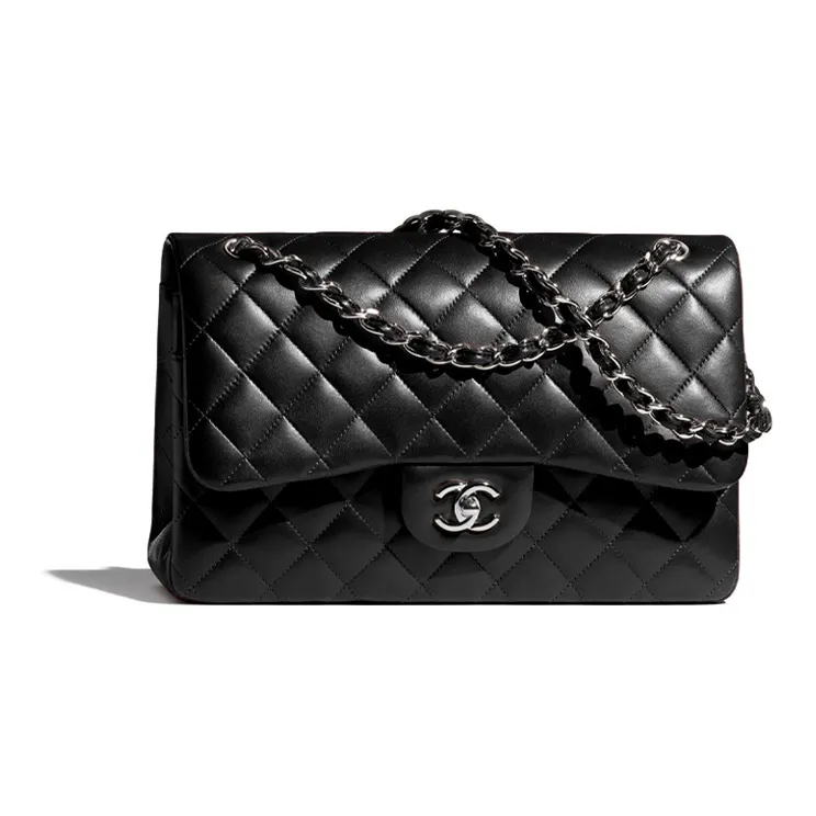 CHANEL Lambskin Zippered Shoulder Crossbody Bag Tubas Women's Black-0