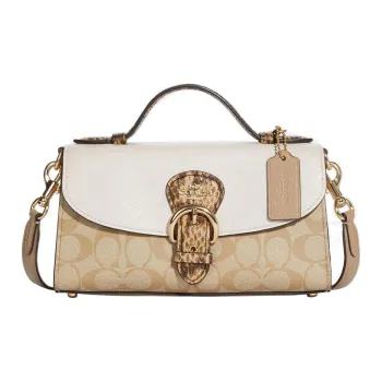 COACH Leather Shoulder Bag Crossbody Bag Small Size Women's Classic Ivory With Monogram