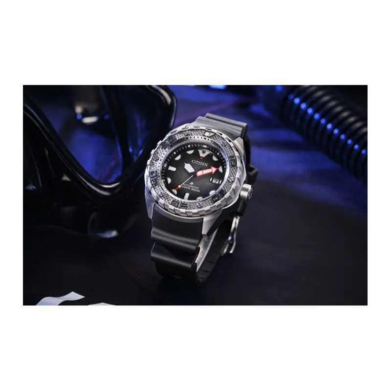 CITIZEN Automatic Mechanical Movement PU Rubber Strap Watch 46mm Unisex Black Dial-2
