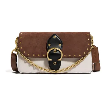 COACH Beat Leather Portable Crossbody Bag Shoulder Bag Women's Vintage Khaki Multicolor