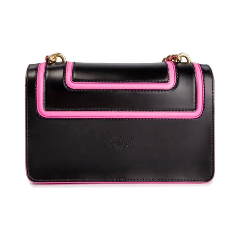 PINKO Leather Swallow Bag Chain Bag Shoulder Bag Crossbody Bag Small Size Women's Black Black Gold-2