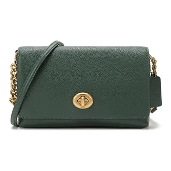 COACH Crosstown Leather Shoulder Bag Medium Size Women's Dark Green