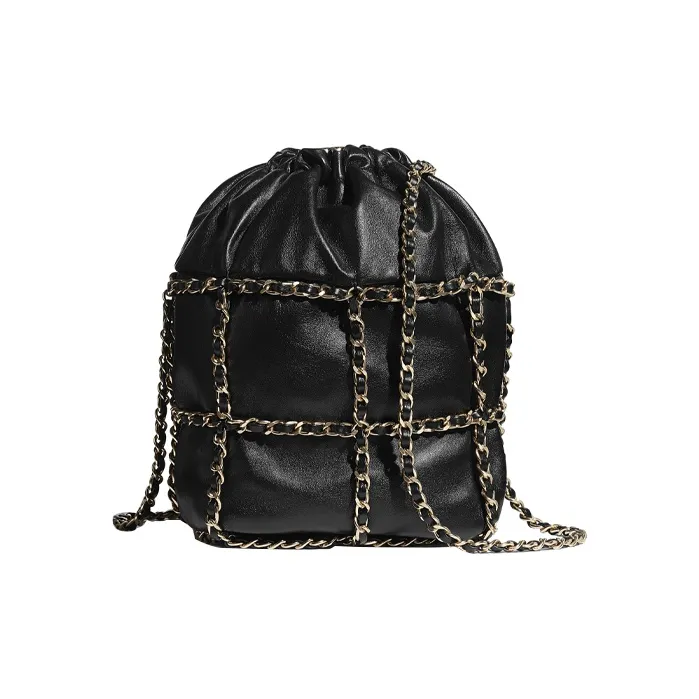 CHANEL Drawstring Sheepskin Bucket Bags Crossbody Bag, Shoulder Bag Regular Women's Black-1