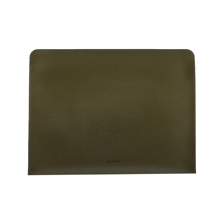 Delvau Cow Leather Clutch Men's Khaki And Black-3