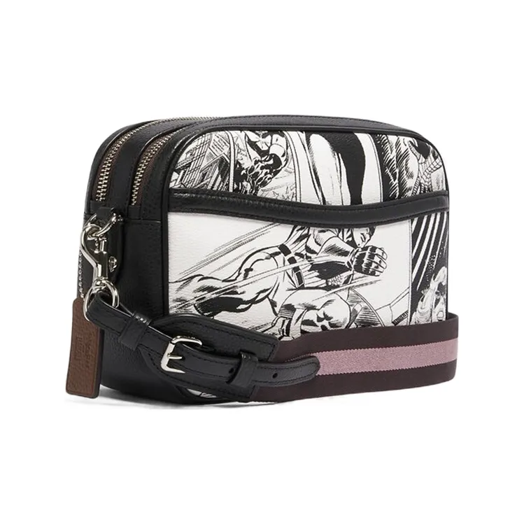 COACH Marvel Collaboration Jes Leather Camera Bags Crossbody Bags Shoulder Bags Women's Black White-0