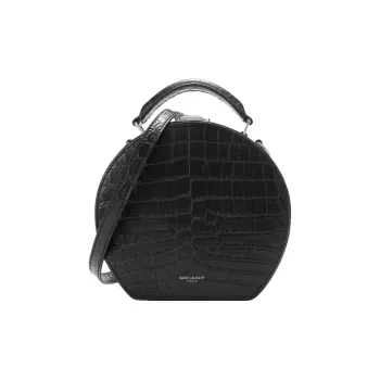 SAINT LAURENT Cow Leather Box Bag, Round Shaped Bag, Portable Crossbody Bag, Shoulder Bag Trumpets Women's Black