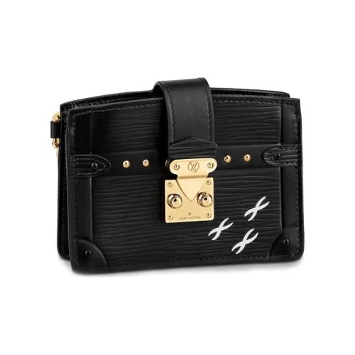LOUIS VUITTON Trunk Cow Leather Small Square Bag Card Holder Women's Black
