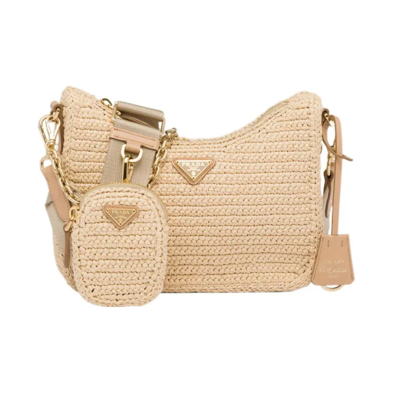 PRADA Re Edition 2005 Raffia Bag Tan-0