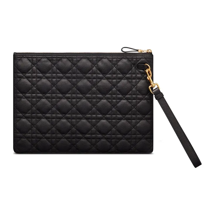 DIOR Soft Cow Leather Clutch Large Size Women's Black-1