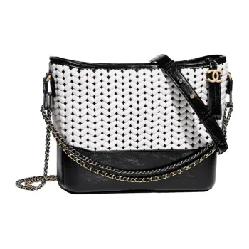 CHANEL 21K Winter Gabrielle Wanderlust Wool Woven Shoulder Bag Crossbody Bag Large Size Women's Black/White
