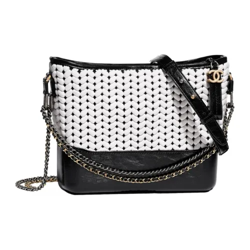 CHANEL 21K Winter Gabrielle Wanderlust Wool Woven Shoulder Bag Crossbody Bag Large Size Women's Black/White