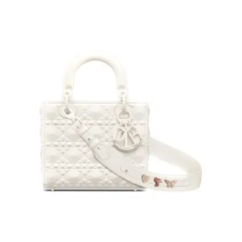 DIOR Lady Dior Cow Leather Lady Dior Bag, Shoulder Bag, Crossbody Bag, Handbag Women's Milk White