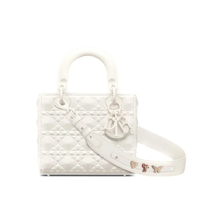 DIOR Lady Dior Cow Leather Lady Dior Bag, Shoulder Bag, Crossbody Bag, Handbag Women's Milk White-0