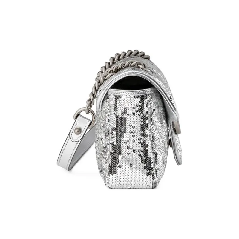 GUCCI GG Marmont Silk Crossbody Bag Shoulder Bag Women's Silver-2