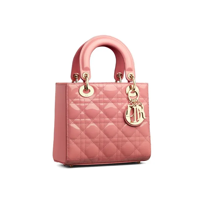 DIOR Lady Dior Patent Leather Calfskin Dior Bag Shoulder Bag Crossbody Bag Handbag Small Size Women's Peachy Pink Color-1