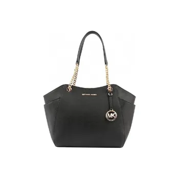 MICHAEL KORS Jet Set Travel Cow Leather Tote Sycee Bag, Handbag Regular Women's Pure Black