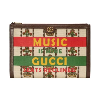 GUCCI Artificial Leather Clutch Unisex Ivory White/Brown