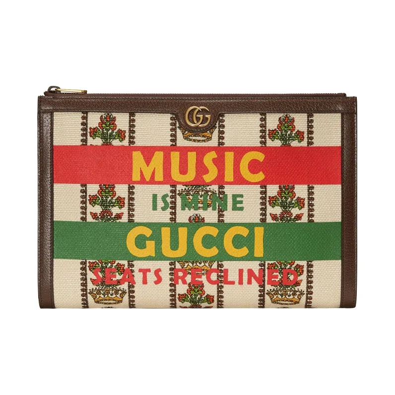 GUCCI Artificial Leather Clutch Unisex Ivory White/Brown-0