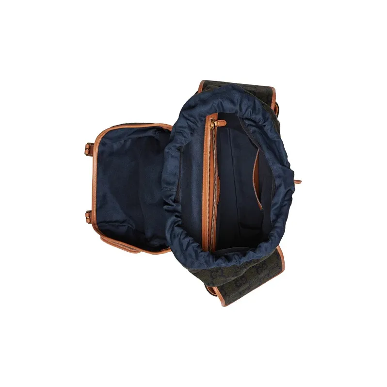 GUCCI Wool Patchwork Leather Backpack Unisex Dark Green/Brown-4