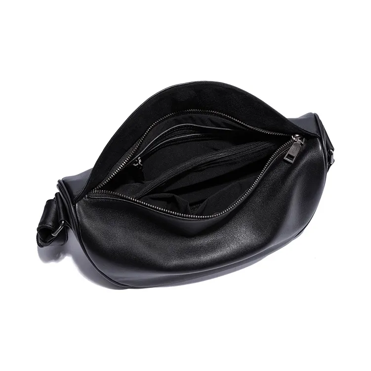 Ace Paul Cow Leather Crescent Bag, Small Square Bag, Shoulder Bag, Crossbody Bag Medium Size Unisex Black-6
