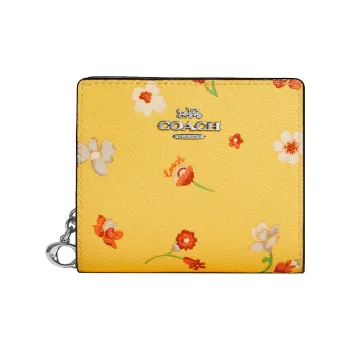 COACH Snap Wallet Leather Card Holder Wallet Women's Yellow