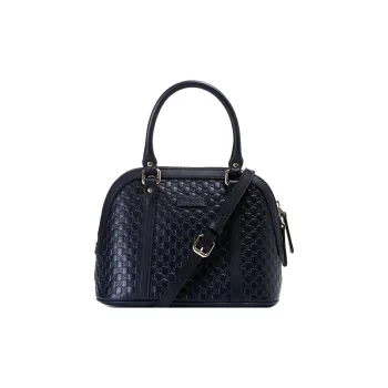 GUCCI Cow Leather Dome Bag Shoulder Bag Crossbody Bag Handbag Small Size Women's Dark Blue