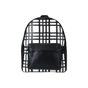COACH Charles Coated Canvas With Calfskin Backpack Large Size Men's Black White