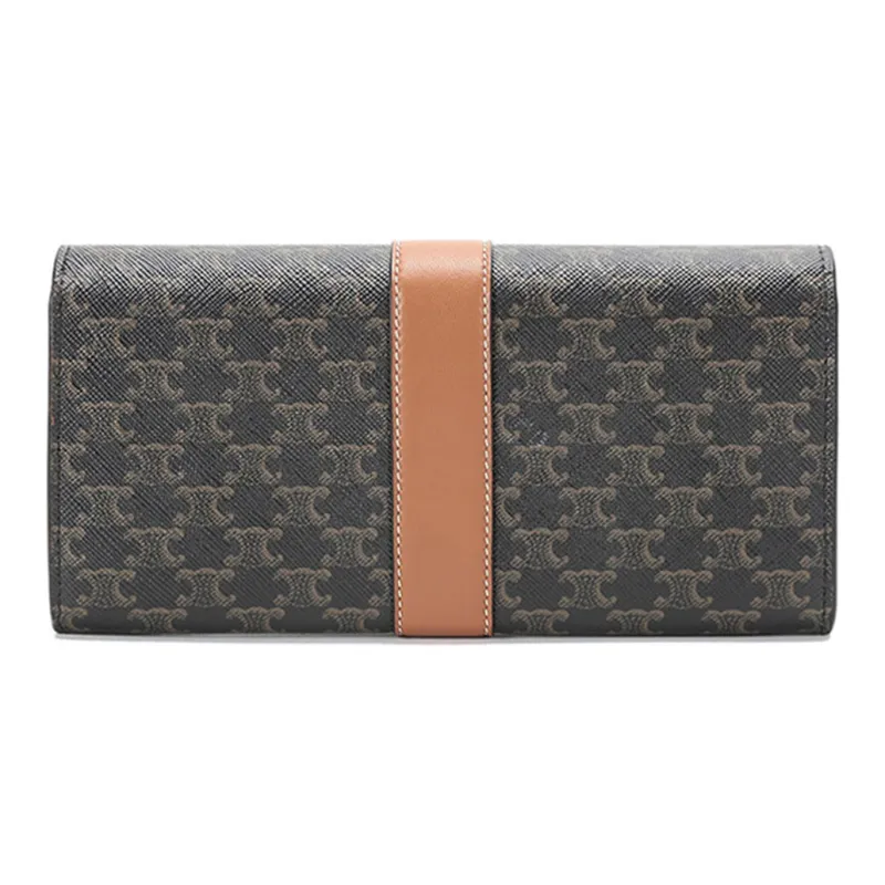 CELINE Leather Wallet Women's Charcoal Black Brown Tawny-3