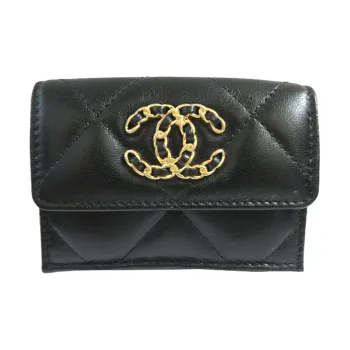 CHANEL 19Bag Smooth Finish Lambskin Coin Purse Card Holder, Wallet Women's Black