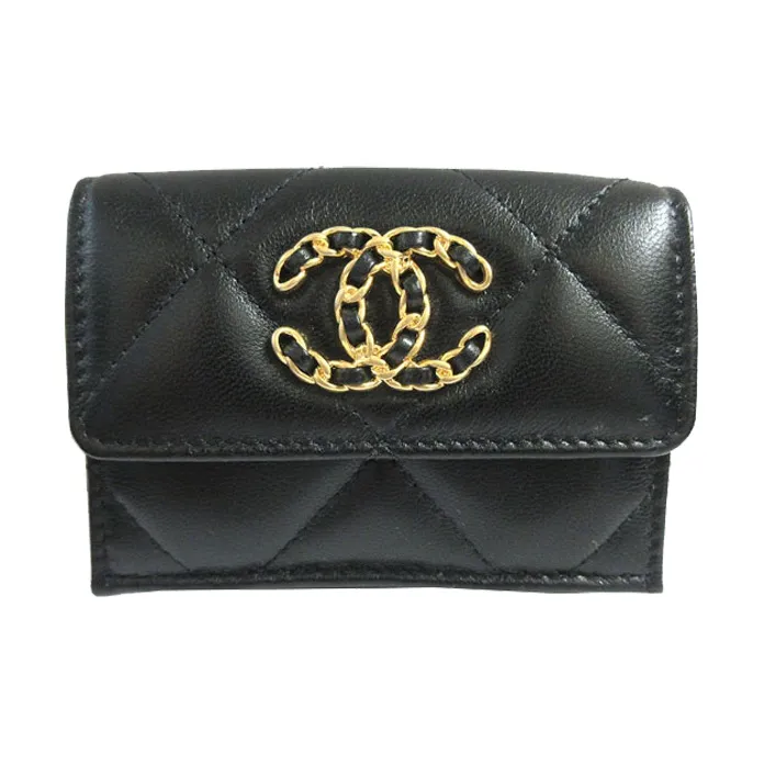 CHANEL 19Bag Smooth Finish Lambskin Coin Purse Card Holder, Wallet Women's Black-0