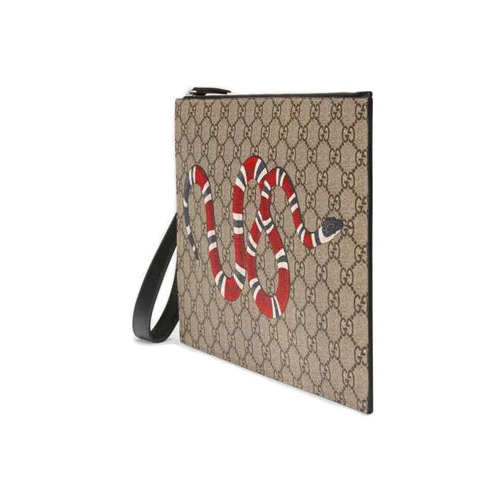 GUCCI Canvas With Leather Clutch Men's Ebony/Black-1