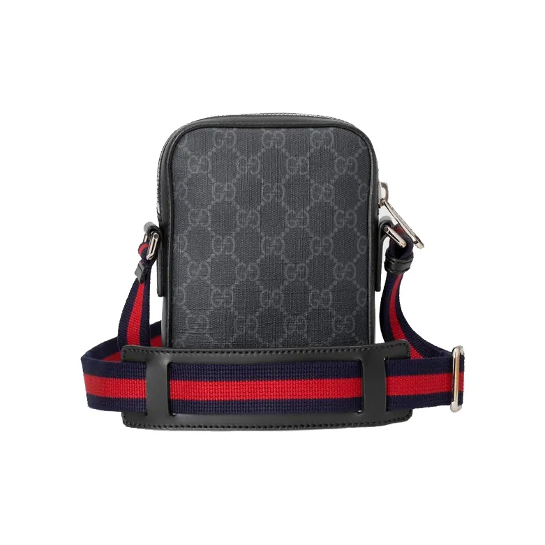 GUCCI Canvas With Leather Messenger Bag Shoulder Bag Crossbody Bag Men's Black Gray Color-1