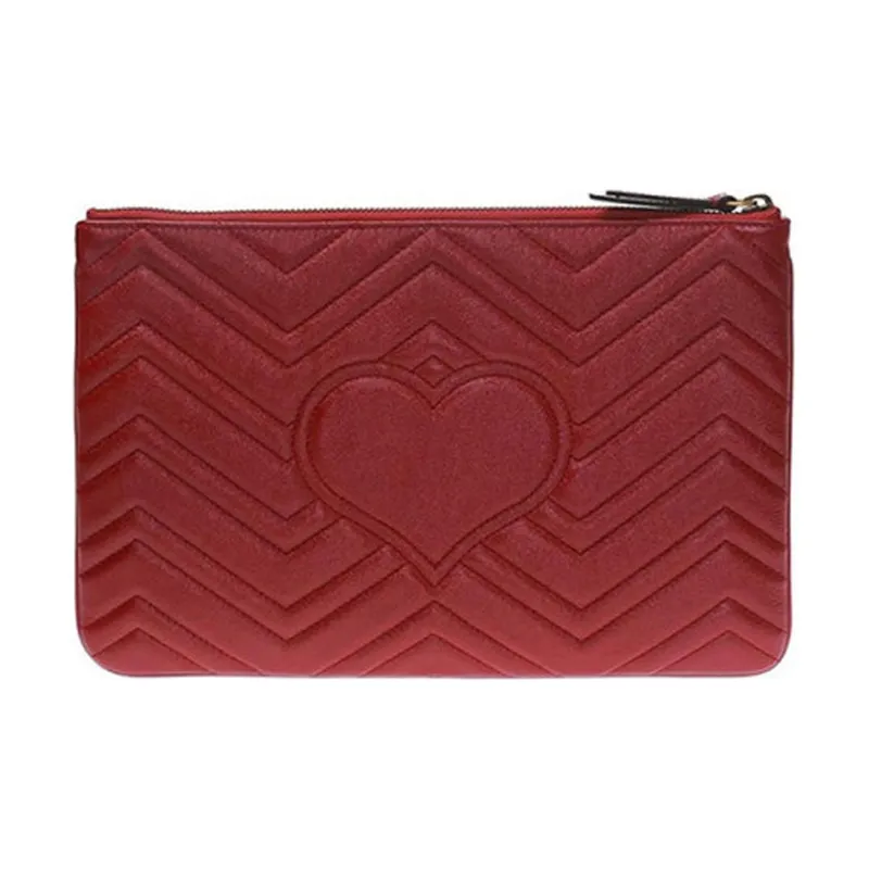 GUCCI GG Marmont Quilted Leather Clutch Women's Red-1