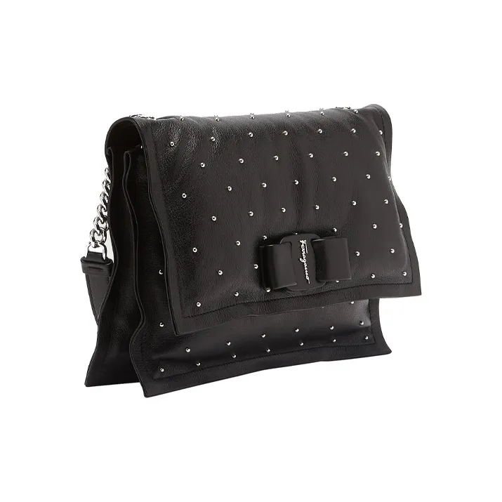 FERRAGAMO Viva Italian Cowhide Pillow Bag Shoulder Bag Crossbody Bag Small Size Women's Black-1