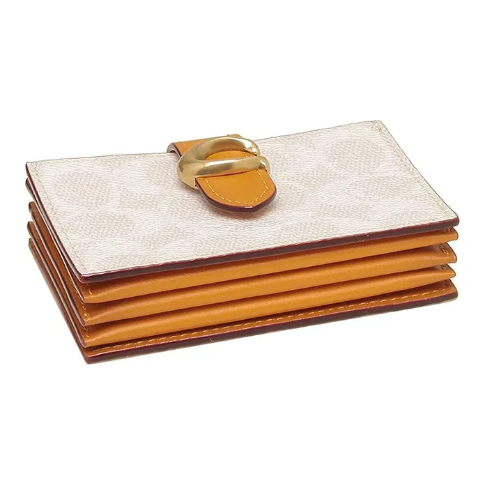 COACH Accordion Zip Monogram Canvas With Leather Card Holder Women's White Brown-5