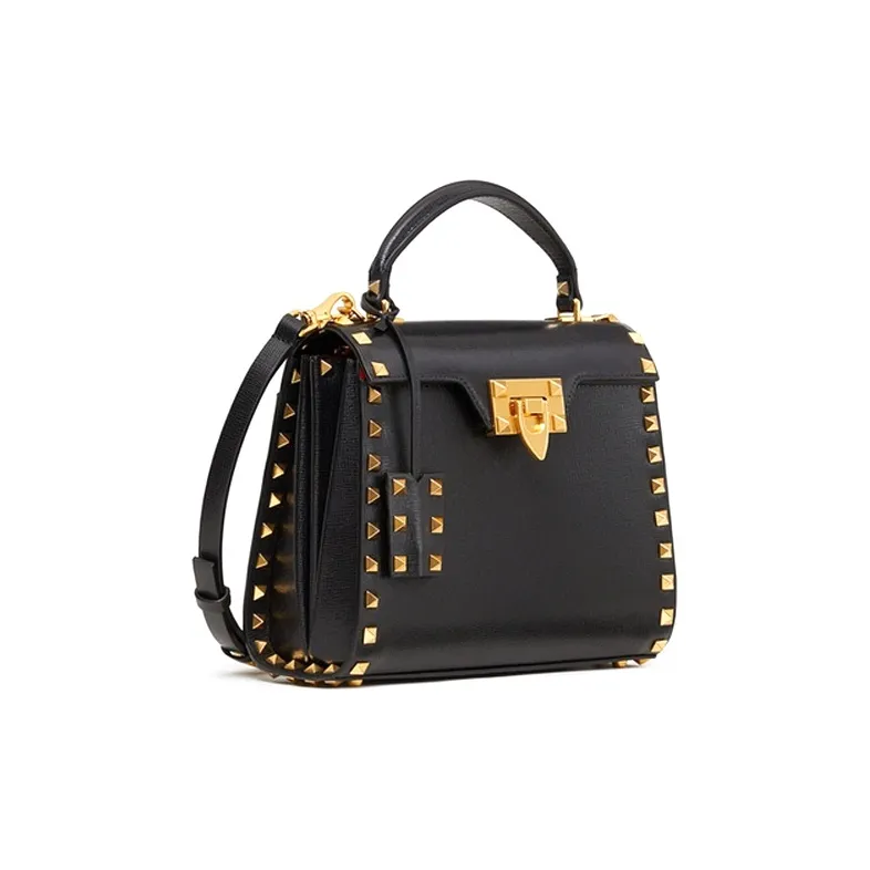 Valentino Rockstud Alcove Grained Calfskin Shoulder Bag Crossbody Bag Handbag Women's Black-1