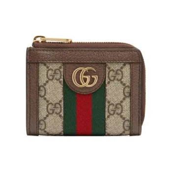 GUCCI Canvas With Leather Coin Purses Wallets Unisex Ebony/Brown