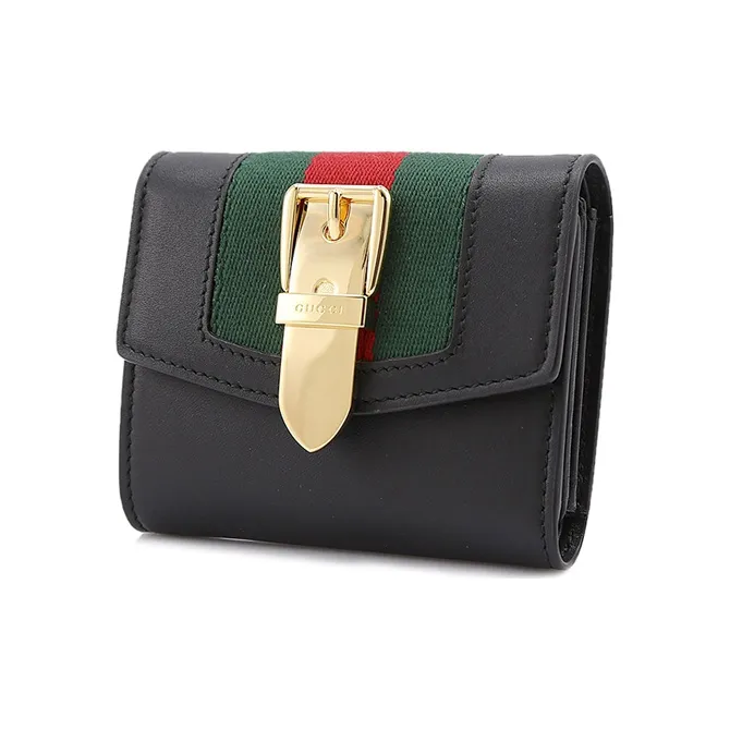 GUCCI Sylvie Leather Wallet Women's Black-1