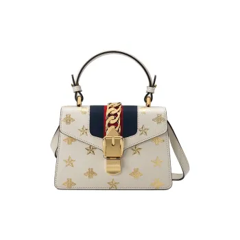 GUCCI Sylvie Leather Crossbody Bag, Handbag, Shoulder Bag Mini Women's White