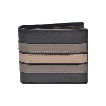 COACH 3 IN 1 Wallet Leather Wallet Men's Black Gray/Nude