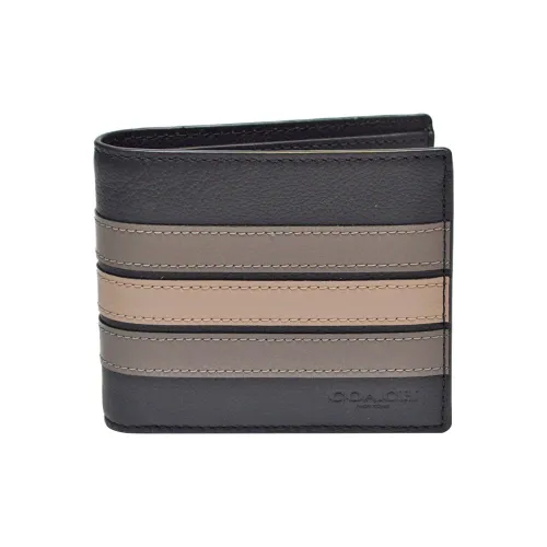 COACH 3 IN 1 Wallet Leather Wallet Men's Black Gray/Nude