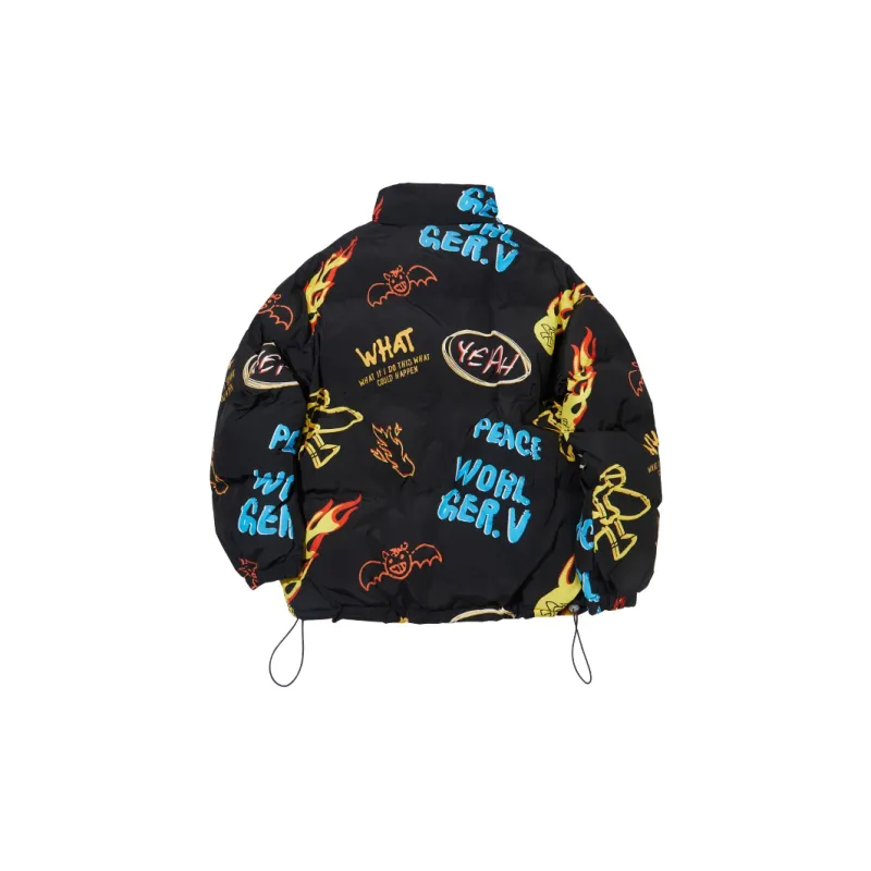 PJ's Vigor Hand Drawn Stand Collar Loose Fit Thickened Puffer Jacket Unisex-1