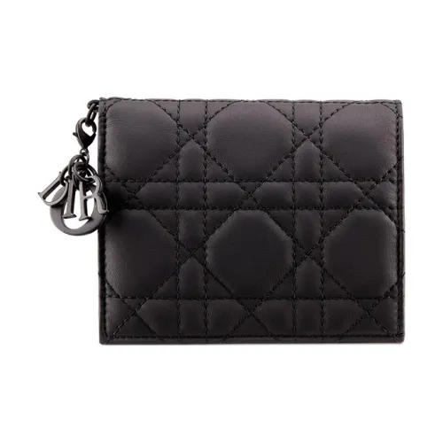 DIOR Lady Dior Cow Leather Wallet Mini Women's Matte Black